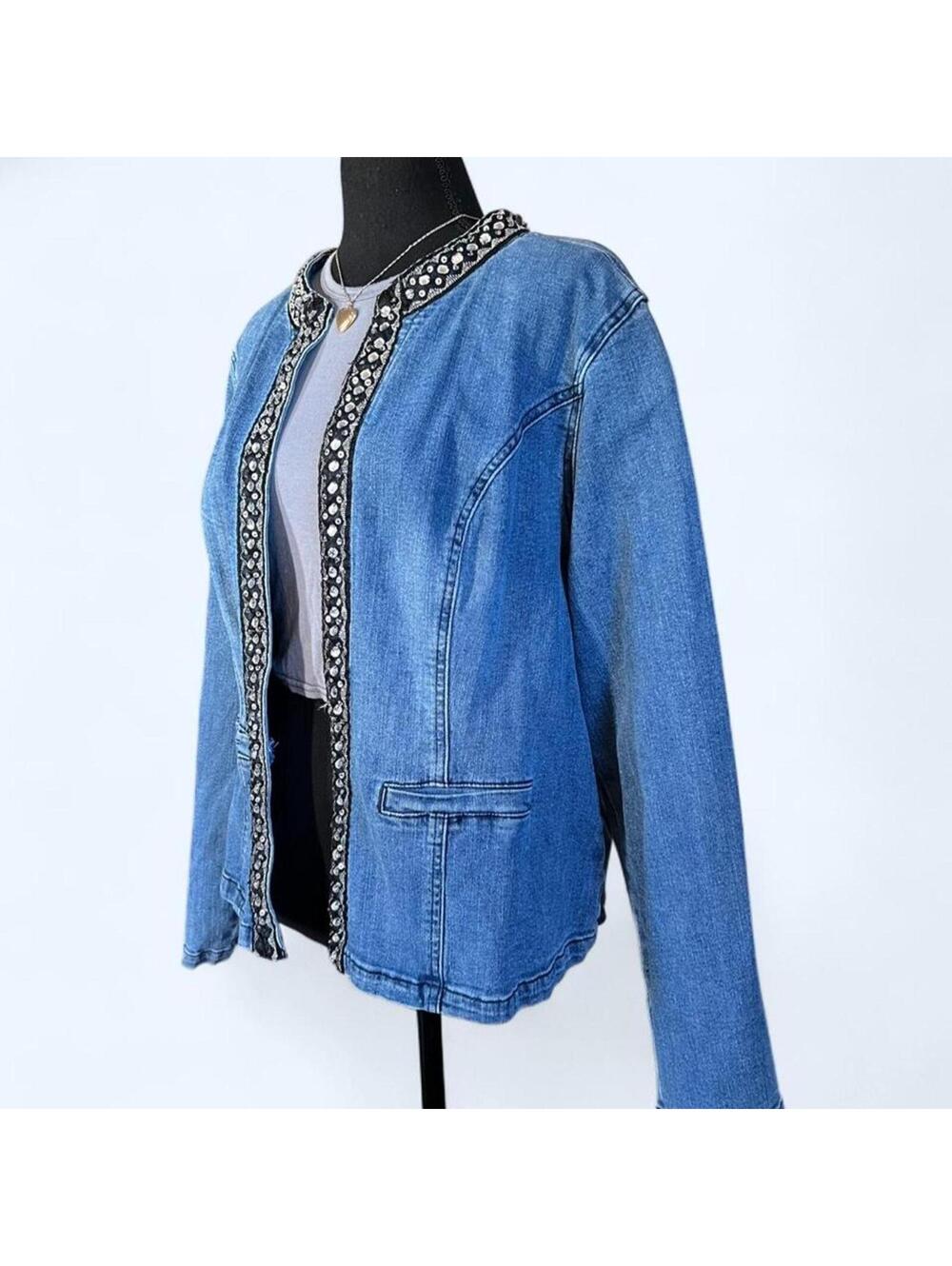 Vintage Y2K glam rhinestone fairy grunge coquette denim jacket size 18/20 💙 - Picture 5 of 7
